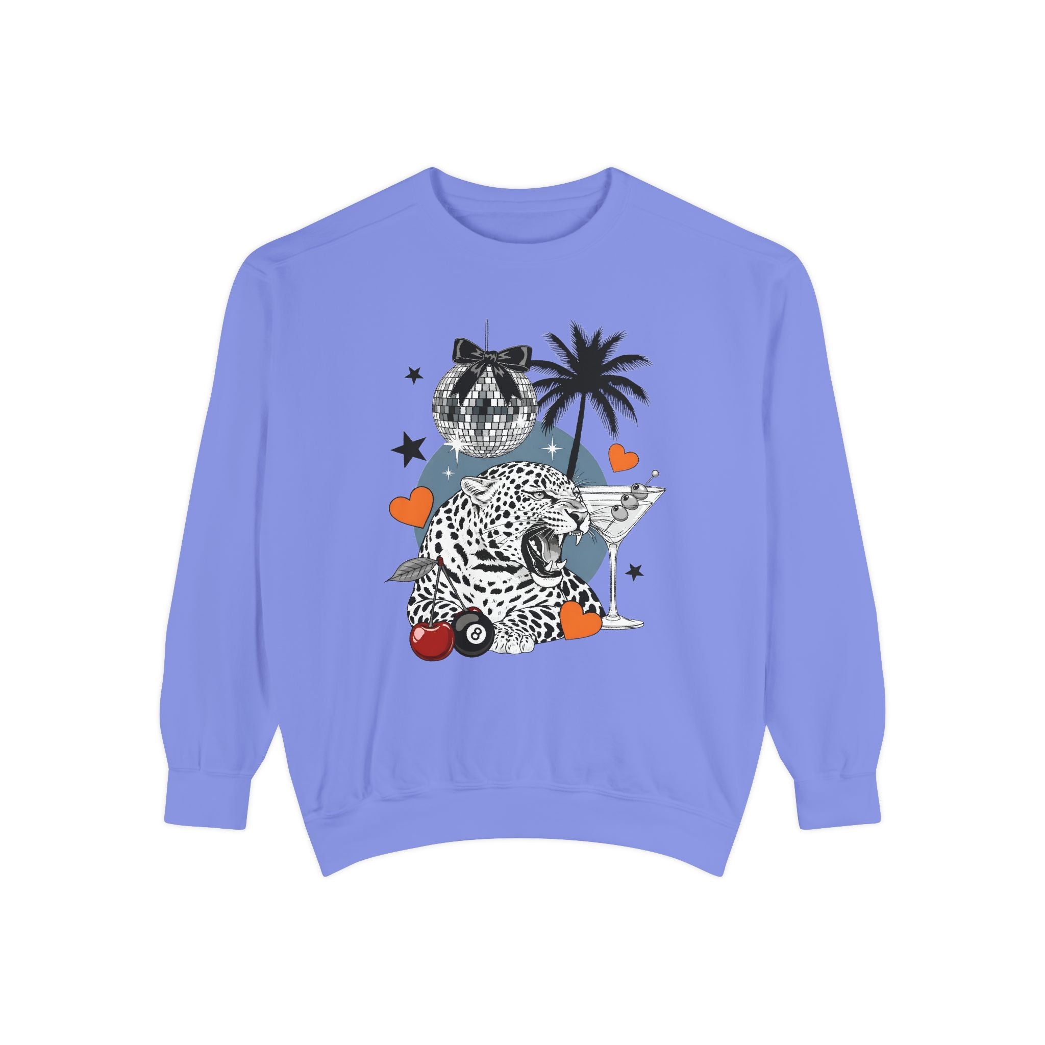 Leopard Palm Tree Graphic Sweatshirt – Tropical Retro Heart Design