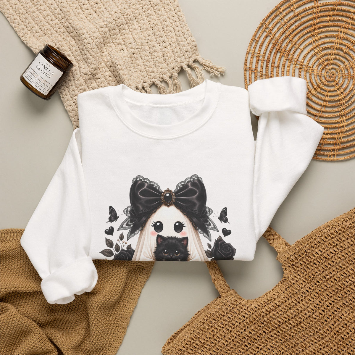 Lace Kitten Ghost Sweatshirt - Gildan