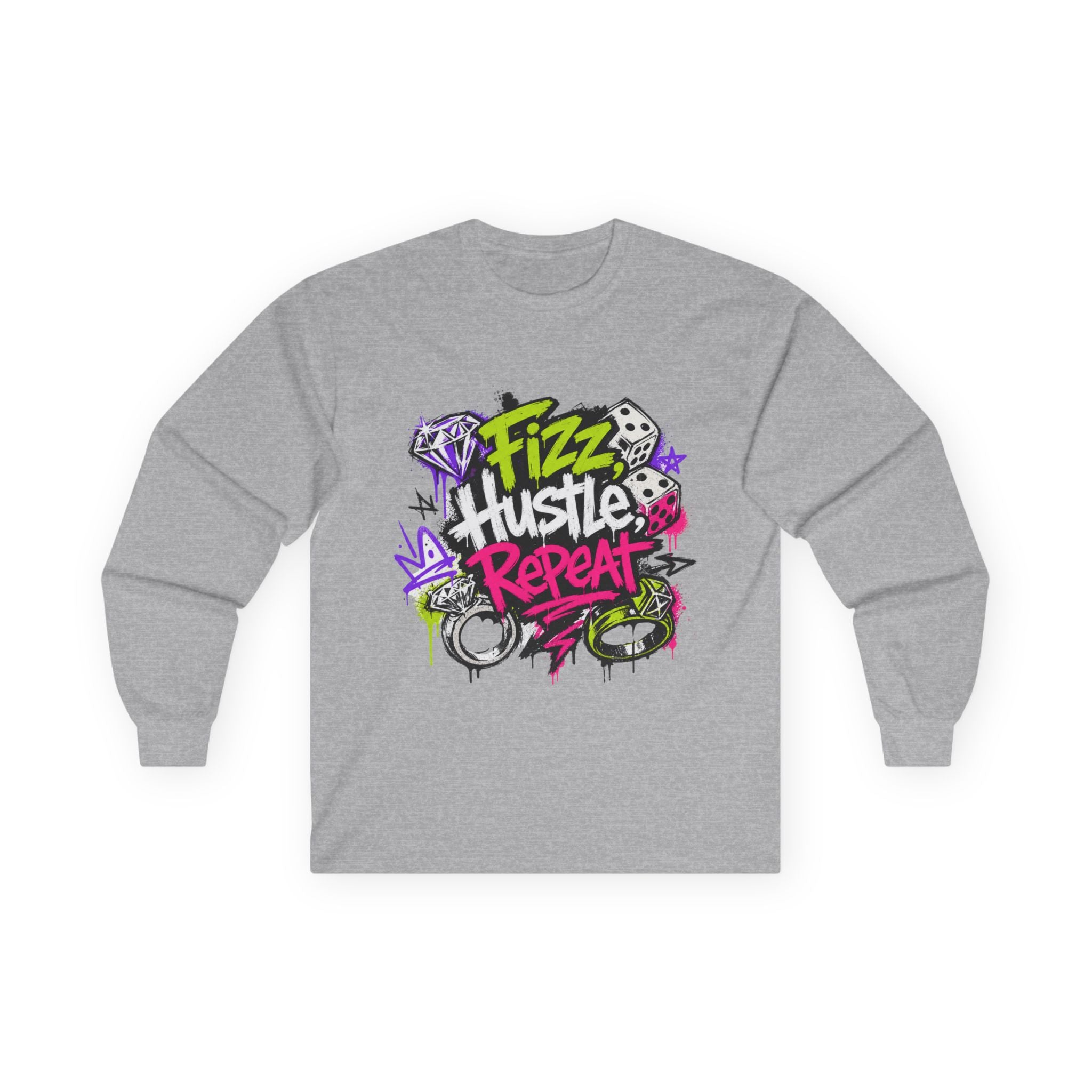 Fizz Hustle Repeat Long Sleeve Tee - Gildan