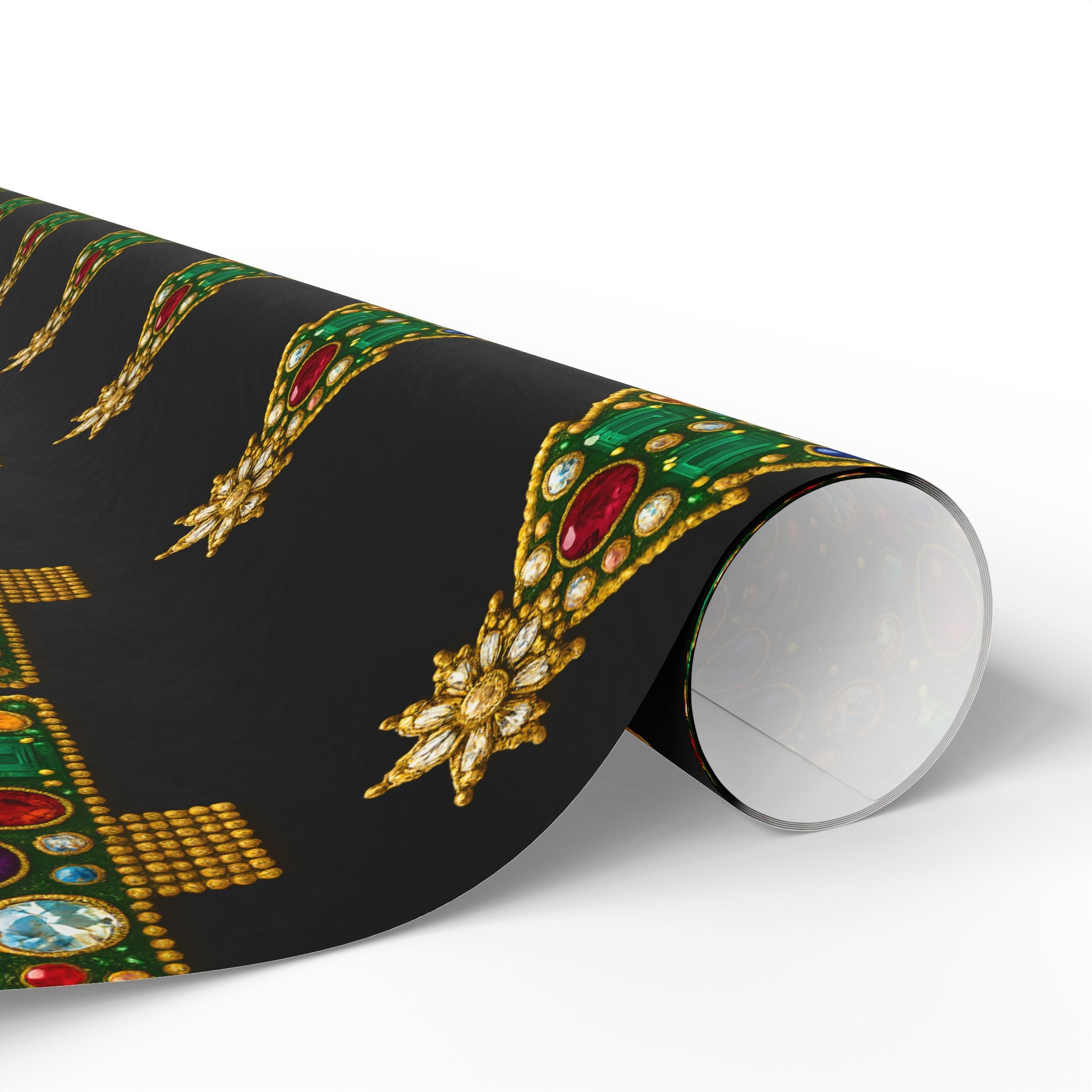 Christmas Tree Jewel Wrapping Paper — Festive Black Holiday Gift Wrap